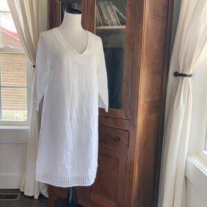 Rosmarine White Linen Shift Dress, Size S
